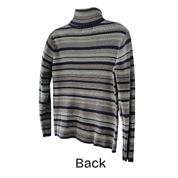 Petite Sophisticate LS Striped Ribbed Turtleneck Top | GUC | MP | Blue Gray - Picture 6 of 14